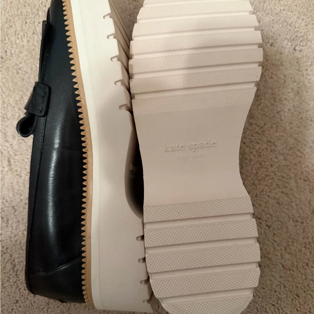 Kate Spade Hallie Lug Loafer Black Leather with White Platform Sole Size 9
